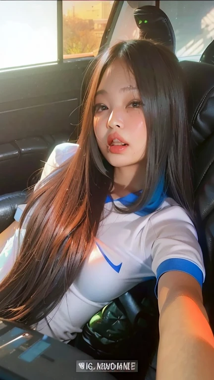 realistic, 1 women, best quality, 12k, HD, long hair, big round breasts, cleavage, ponytail, necklace, jewelry, shorts, short jacket, slim hips, hair tie, yellow eyes, black hair, super detailed, Eye details, hair details, person details, mouth details, face details, breast details, clothes details, hair details, pants details, hand details, whole body