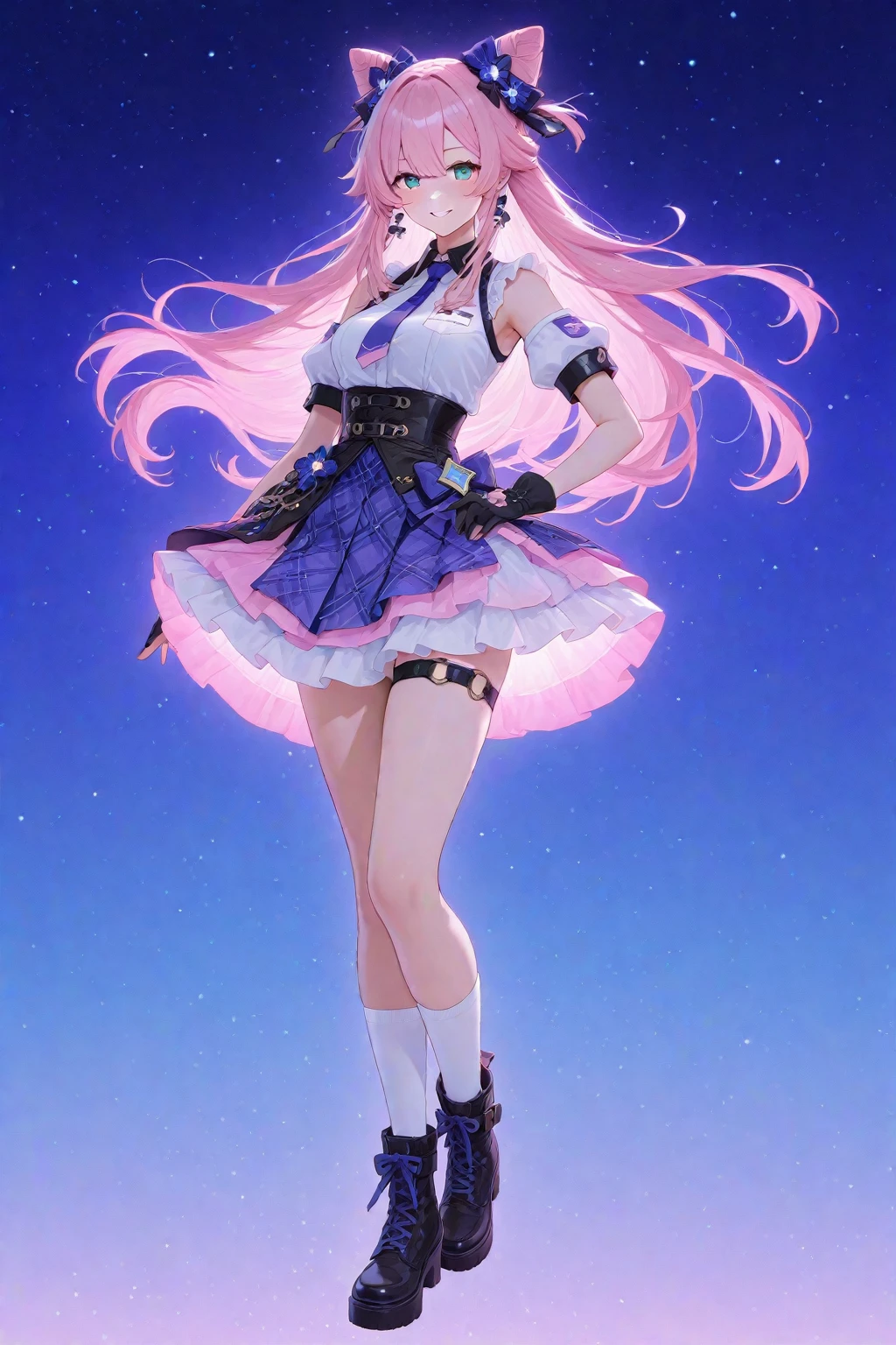 anime girl with horns, skirt and socks, anime full body illustration, characters from azur lane, demon anime girl, anime woman full body art, official character art, pink twintail hair and cyan eyes, from the azur lane videogame, adoptable full body, anime barbie in white stockings, azur lane style, vtuber anime full body model