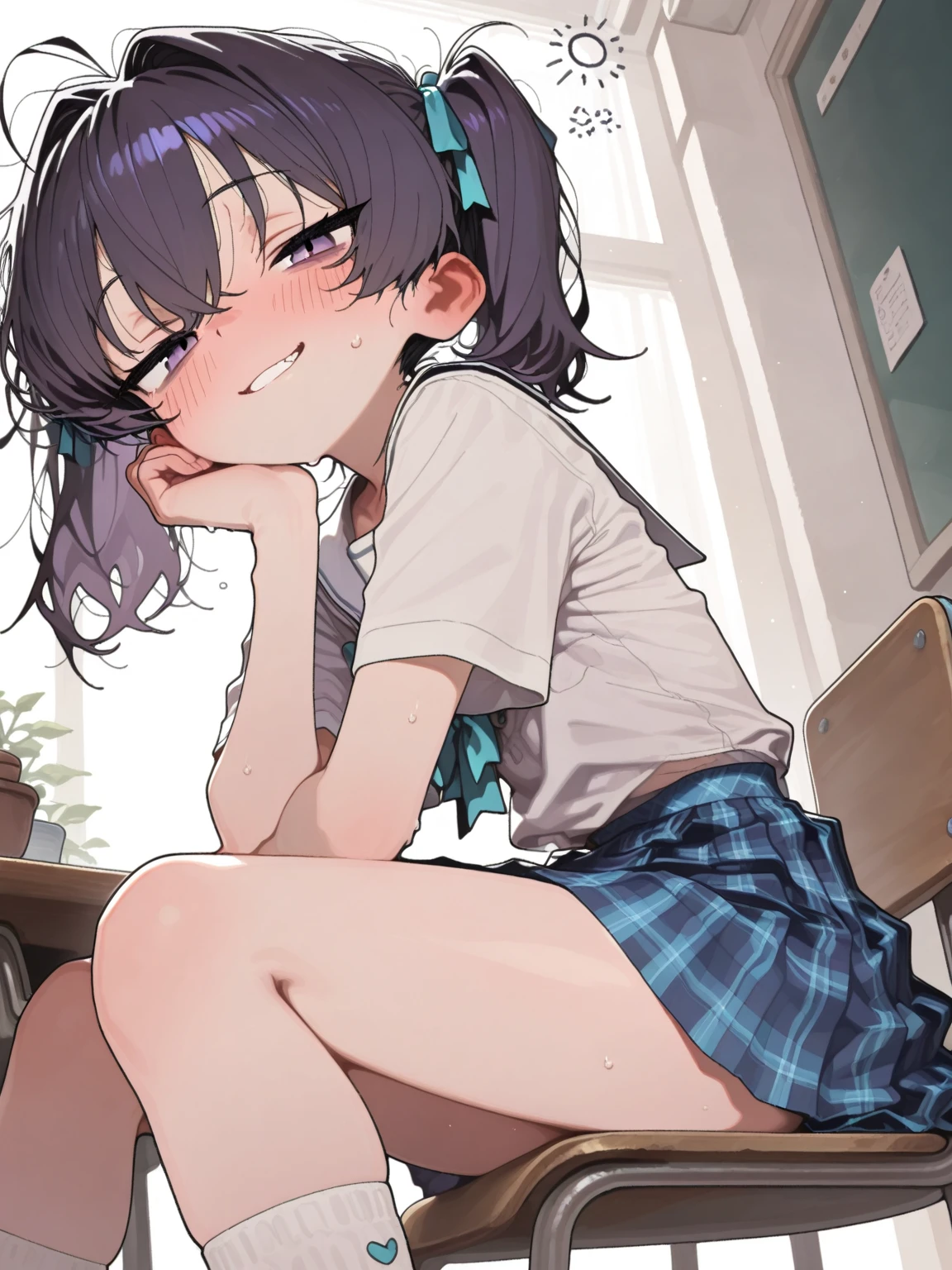 2 people、little boy and girl ,Baby Face, Flat Chest, Very detailed,both of them are naked, Nipples,pussy, penis, ((masterpiece, Highest quality;1.3)) ,the boy fucking the girl、blush、classroom