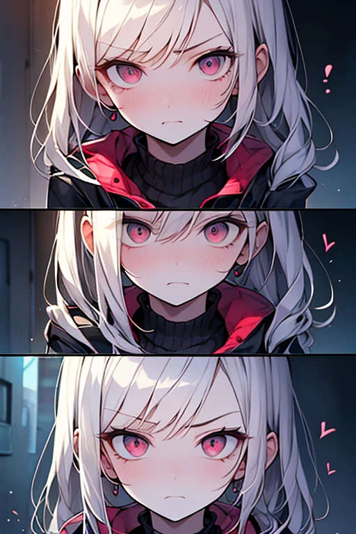 anime girl, grey hair, long hair, short hair, straight hair, bob cut, surgical mask, dilated pupils, devil pupils, open mouth, embarrassed, blush, tongue out, expressionless, naughty face, naughty, yandere, fang, rape face, anime, Conceptual art, high detail, anime style, reference sheet, from side, from below, from behind, from above, UHD, masterpiece, anatomically correct, super detail, high details, high quality, best quality, highres, 8k, caracter design, art concep, medical jacket