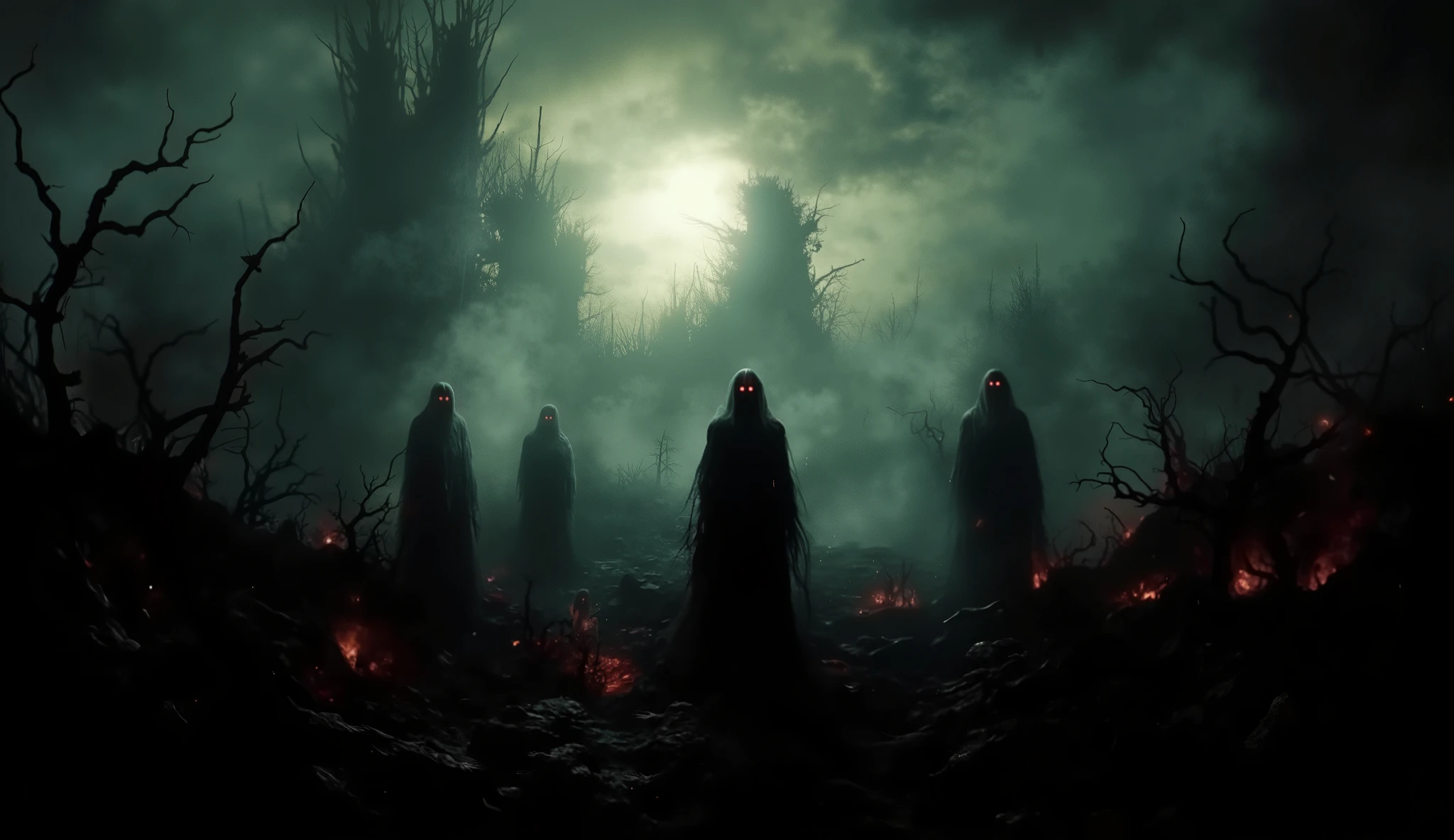 Gehenna, surreal, darkness, hellscape, hellish landscape, high detail, masterpiece.