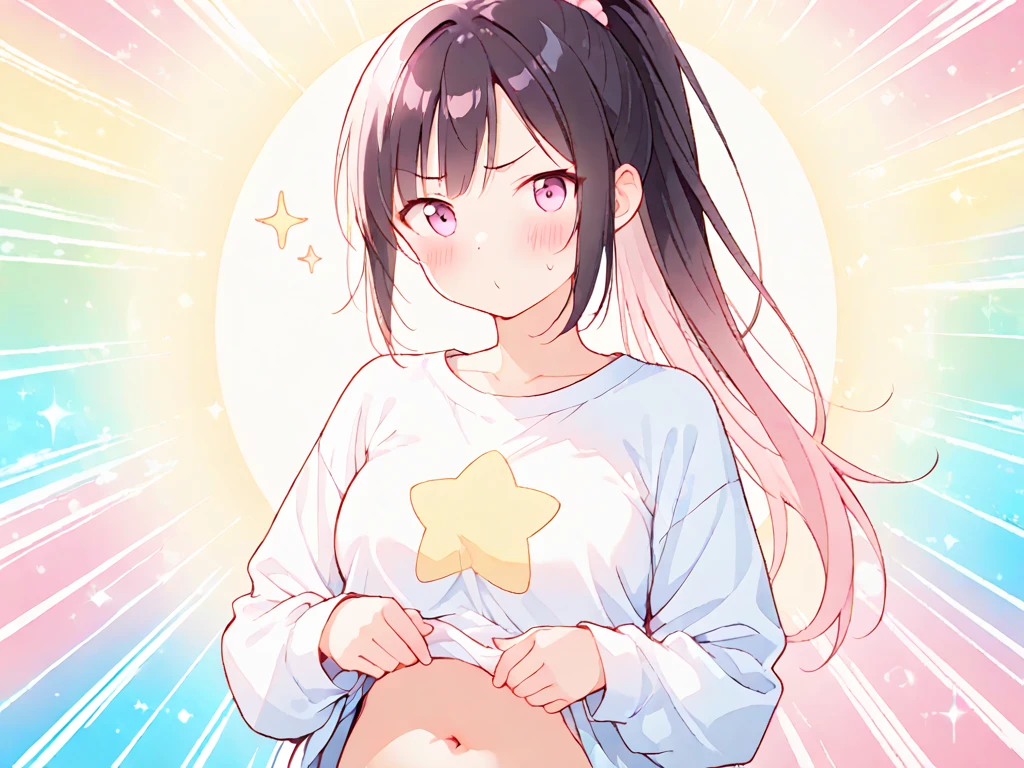 (super-detailed animated vivid illustration),
black short hair,pregnant high-school girl,6L maternity matte pink smock,big breasts,happy,