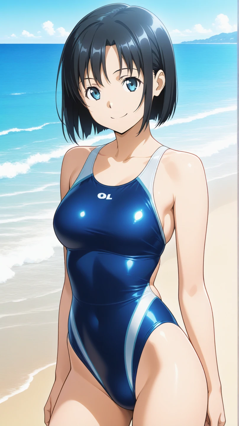 very cute and beautiful girl, (beautiful face and very detailed eyes), (1 piece latex swimsuit),
standing, at the edge of the swimming pool, small colorful flowers on the meadows,
(smile), looking at viewer, black hair, cowboy photo,
(best quality,masterpiece:1.0),absurd,high resolution,ultra-detailed,extremely detailed,32k,
cinematic scene,detailed background,single player,dynamic angle,
hair fluttering in the wind, beautiful detailed sky, akebi komichi