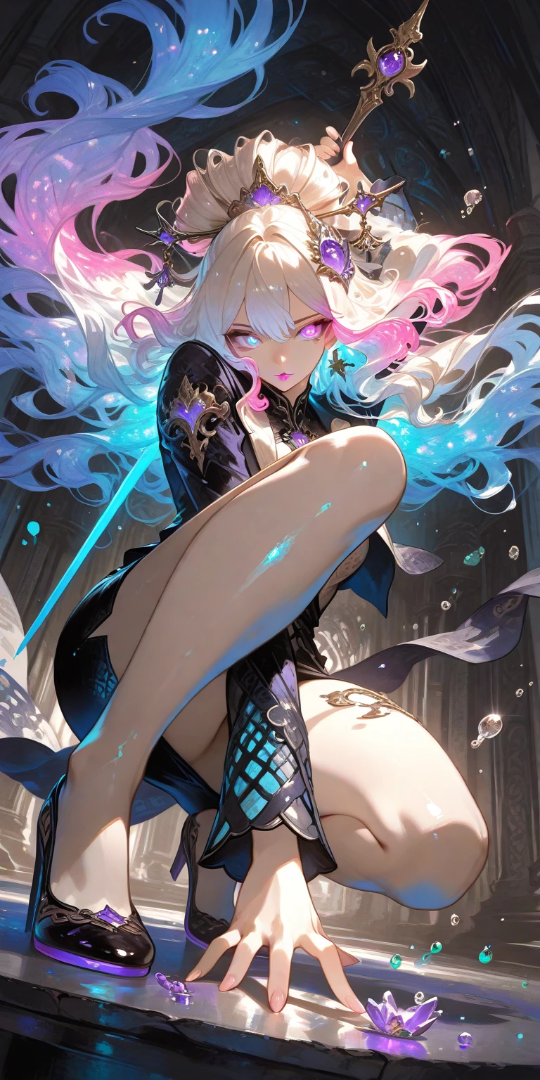 ((Elf girl)),((wavy long hair, pink hair color, pale skin),(((light blue eyes))),, warm light,( 16 years old),busty,Glamour,Gorgeous,monochromes,erotic posing,Dynamic Posing,Arrange Pose,Dramatic,Cinematic,Detailed background, Dynamic Angle,From the angle of the film,Gothic background, Dark fantastic view,Best Quality,masutepiece,8K,The ultimate detailed dark background, Top image quality、RAW photography、超A high resolution，cropped shoulders, overall look is very erotic、Shot for one person only, model shoot, Large round chest, Beautiful Eyes of Details、Very slender eyes、Beautiful eyelashes、Very slim physique, with blush cheeks,wet Pearl Beaded Bralet bralette of transparent glass, ((wet pearl glass top)), ((bra of clear glass)), wet glass swimwear