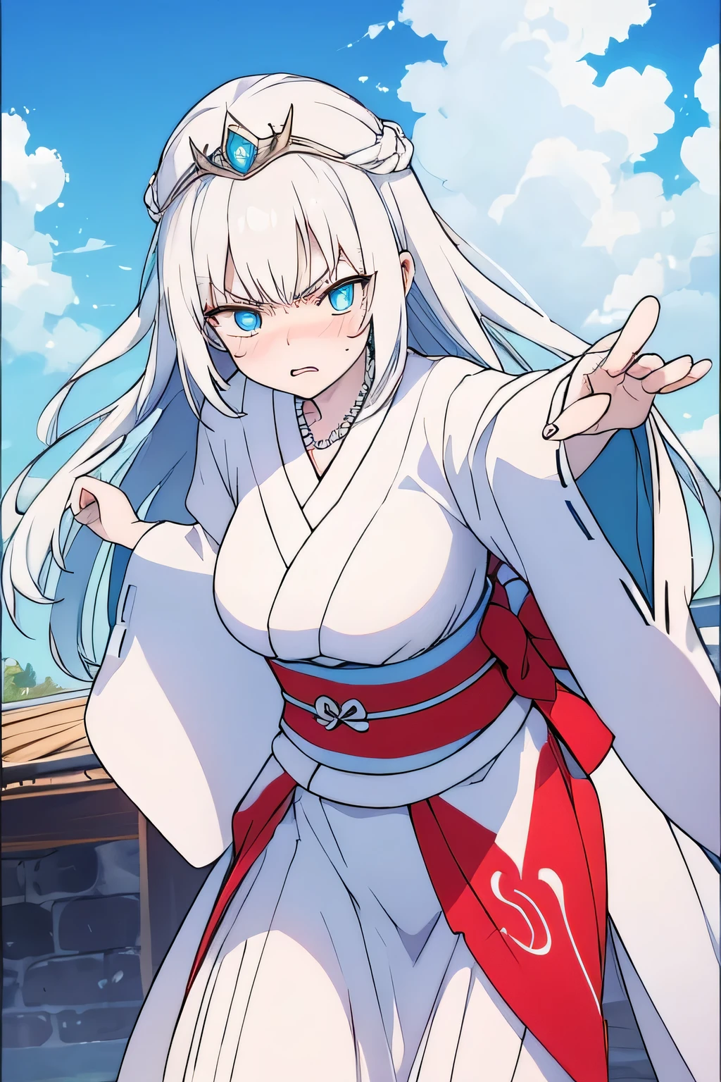 (masterpiece),(Highest quality),(Best details),(High Definition),(Beautiful works),(Full body picture),Chinese fantasy style,1girl,((white hair)),((Double spiral hairpin)),Black eyes,((White clothes)),(((Villain image))),((Beautiful clear eyes)),(Sinister smile),((Simple plain white background))