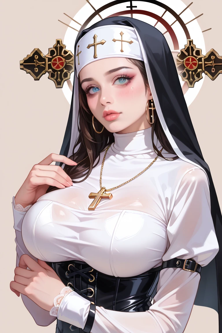 Dynamic shot, dynamic angle, ((3 females)), A picture of 2 beautiful succubus dominating sexy nun on a leash, ((2 demon females and a nun)), (nun in a middle, squatting, legs spread, chained , exposed, scared, obedient, harassed, insecure, burning halo, demon wings, wings spread, demon tail), (2 beautiful female demons around, dominating, standing above , powerful poses), demons, beautiful succubuses, horror, dark, sexy, rough domination, domination, bdsm, golden chains,(golden leash), collar, beautiful bodies, slim, horror style, highly detailed faces, horns, horny, scared, stockings, (white silk lingerie, white stockings, white gloves), leather tight boots, camera angle from above, looking up, closeup, blue light, blue tones, highres, sharp focus,(ultra detailed,extremely detailed),(photorealistic artwork:1.37),(extremely detailed CG unity 8k wallpaper),(intricate),(masterpiece),(best quality),(intricate background),photo realistic,analog style,((intricate detail)),(((realism))),