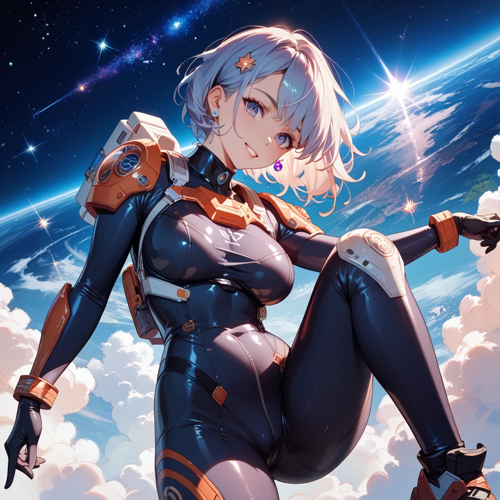 Absurd resolution, high resolution, (masterpiece: 1.4), super detailed, girl one, from above, futuristic, psychic, space, floating, blonde, petite, short hair, space-time, long boots