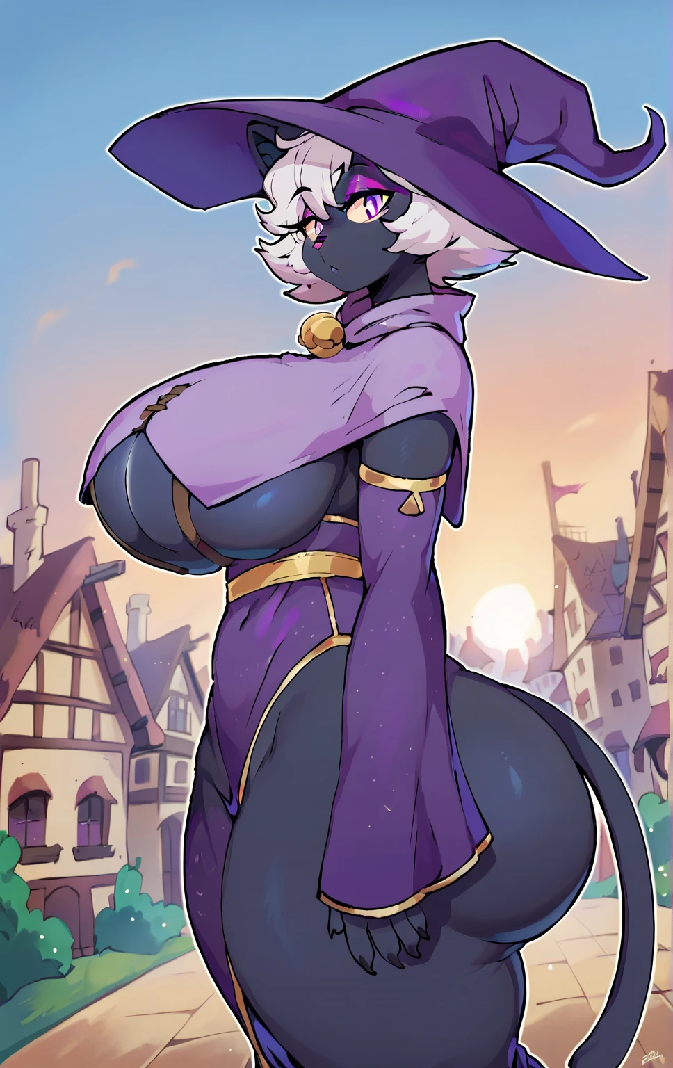 (NSFW), solo, nice (female), (toned), (thin:1.5), (wide hips:1.5), tall, (narrow waist:1.5), sorcerer, (abs:0.8), (female anthro dragon:1.3), dragon skin, black body, white belly, (kemono) (praying:1.23), (long loincloth, (thighhighs:1.3), long evening gloves, purple pattern:1.2), detailed eyes, dragon tail, horn, (detailed eyes, blue eyes, glowing eyes), (outdoors), street lights, fire, fog, city, tavern in the background, (particles, firefly, blue glowing), detailed background, photorealistic, realistic hands, 8k hd, ( wide dynamic range, hdr, low light:1.2), by (by Pino Daeni, (by ruaidri), by virtyalfobo). busty, big breasts,