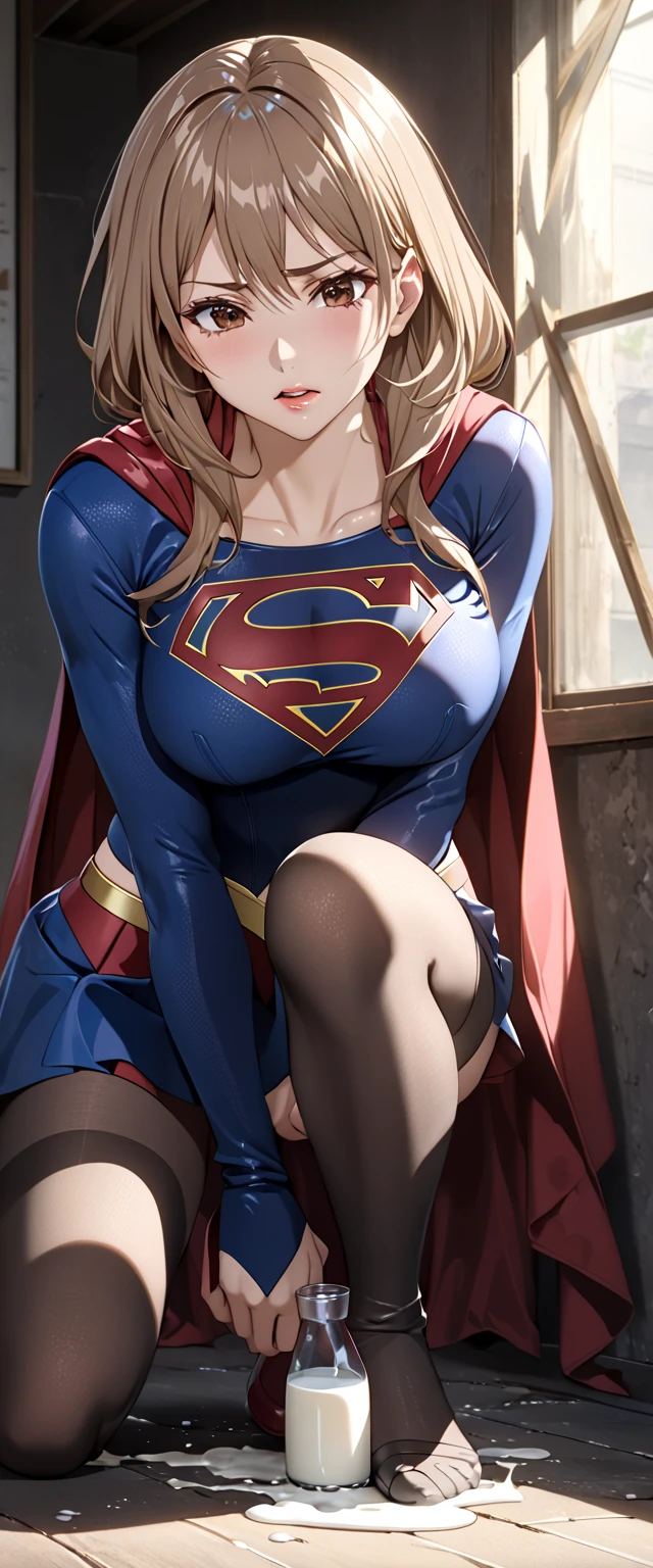 score_9, score_8_up, score_7_up, source_anime, (((( motion lines, female , cum in mouth, trembling)))), ((((lying on back, wrestling ring)))), ((((long hair, covered navel)))), 1girl,short stature, ((((supergirl/(superman/)))),((official style)), (slender body:1.4), (long hair),blonde hair, blue eyes, ((((midium breasts)))), pale skin,shiny skin, covered navel, collarbone, ((She wears Supergirl costume, a traditional Supergirl blue and red outfit, blue long sleeve shirt, blue panties, red skirt, red gloves, red hairband, superhero, cape)), clothing aside, BREAK ((((1fat man,short stature)))), pale-skinned fat man, nude fat man, small penis, wrestling ring, fellatio, (((irrumatio))), sobbing, ((((head back,look up reverse_fellatio, irrumatio from head)))),((((rape, fellatio,deepthroat,motion lines,^^^)))), open mouth,penis in mouth, irrumatio,swallowing penis,