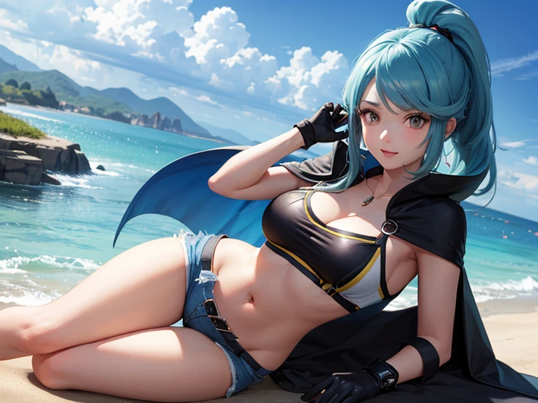 On a summer afternoon,The sun hangs high in the clear blue sky,The sea breeze gently blows over the sandy beach by the sea。Stand under the glow of this natural light,A solo bunny girl unfolds in front of you。
Her glamorous figure wears a close-fitting sailor shirt,It sets off the curves of her plump body。The buttons of the shirt are slightly open,Reveals that deep cleavage,It's heart-racing。The slender legs are wrapped in black leggings,Highlight her sexy curves。The details of the suspenders are embellished with her coquettish atmosphere,It's fascinating。
Her blue hair casually fell on her slanted bangs,The high ponytail exudes an elf-like spirit。The big watery eyes shimmered with vitality and playfulness,Full of mischievous tongue sticking out, people can't help but smile。Rabbit ears stand out in short hair,Added a sense of playfulness。
She stood on the beach,Put your hands behind you,It is as if admiring the magnificence of the sea。The afterglow of the sun fell on her,Reflects her perfect facial features and beautiful smile。A gentle breeze caresses her skin,Clothes flutter in the wind,Outline her charming figure。
This master work is presented in the best possible quality,Higher quality ultra-high resolution,Panoramic views in 8K resolution。This scene description shows the cuteness of the girl,Her beauty and playfulness reflect the summer sun and the sea,Make people yearn。ao mesmo tempo,The sexy and seductive expression of her plump body is also perfectly displayed in the picture,The irresistible allure makes the heart stir。