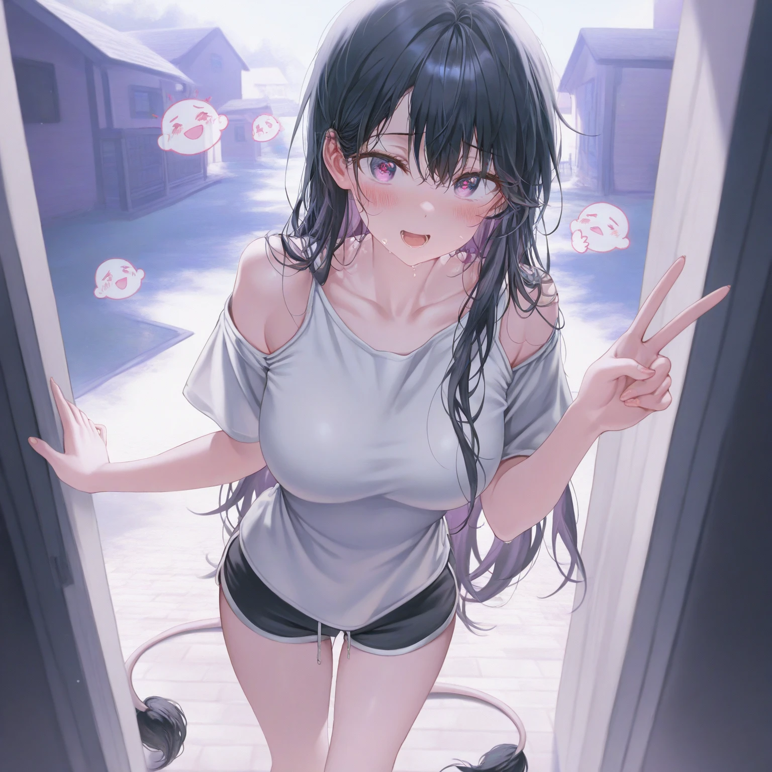(Highest quality)), ((masterpiece)), (detailed), One Woman,16 year old pretty woman,Very sexy,Baby Face,young woman,Breast size is good,
Beautiful woman,Beautiful Face,Big eyes,Grey Eyes,Beautiful Eyes,Beautiful double eyelids,Beautiful teeth alignment,Beautiful body lines,Slender body,Beautiful Hands,Beautiful feet,Long hands,Long legs,Long and supple hair,Shiny Hair,Black Hair,Full Body Shot,Embarrassed expression,blush,Crying face,Mouth half open,From below,Beautiful shoulders,Beautiful clavicle、Looking down on a woman,Woman on all fours,(Sweat),((Steam 1.4)),Embarrassed expression,blush,humiliation,Sleeveless white shirt,Shoulder out,Beautiful shoulders,Beautiful clavicle,(((Valley 1.7))),mini skirt,White panties,grabbing own breasts,press breasts together,sow off nipples under white shirt,Ahegao,