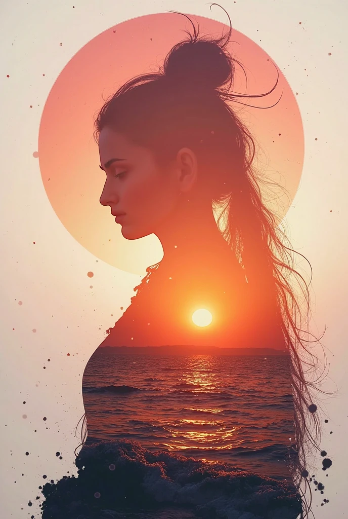 high quality,8k ultra high definition,美丽的Doubleexposure,Combining the silhouette of the goddess with the sunset coast, sunset coast should be used as the bottom background,Details are integrated into the silhouette of the goddess,Clear lines,The background is a monochromatic ,Focus sharp,Doubleexposure,Created by yukisakura,Gorgeous full color