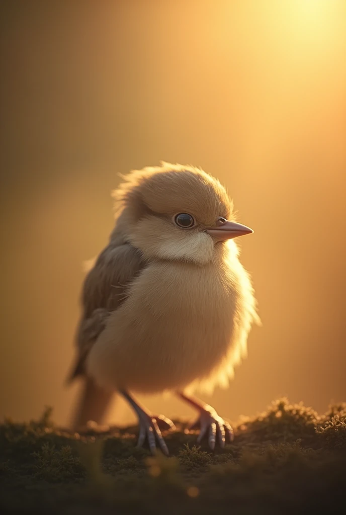 A charming close-up portrait,Showing a beautiful bird,Illuminated by soft golden light on a quiet morning,The bokeh ball gently frames its petite body