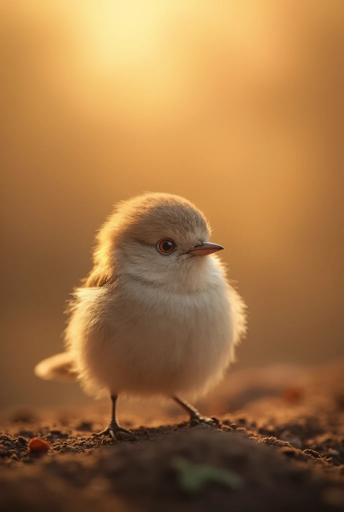 A charming close-up portrait,Showing a beautiful bird,Illuminated by soft golden light on a quiet morning,The bokeh ball gently frames its petite body