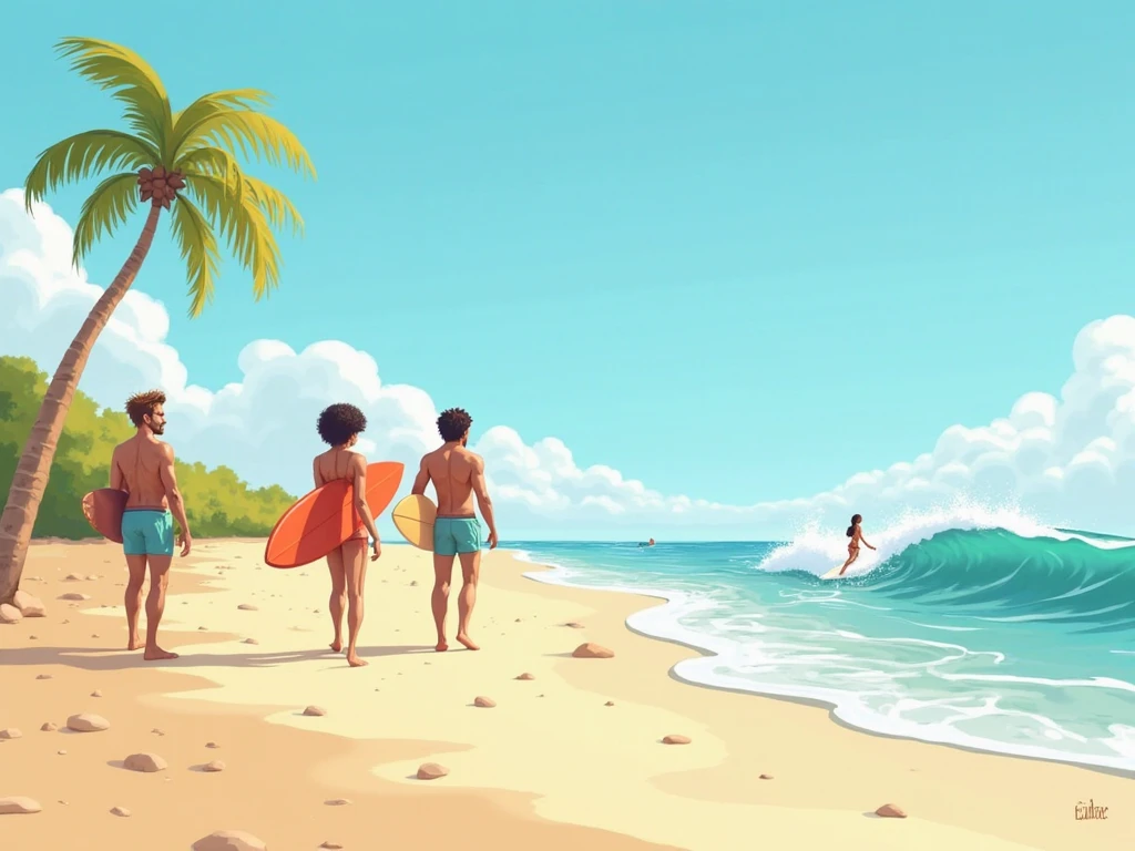 Generate illustrative image of men in ocean