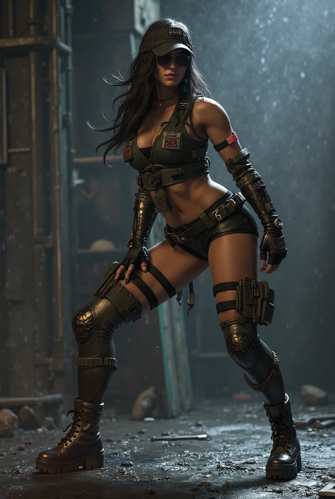 (Hyperrealistic: 1.3), athletic European goth woman, white woman, full body, (biomechanical:1.3), cables, implants, wet exposed skin, exposed abs, masterpiece, (dark: 1.3), darkness, low light, night, cinematic lighting, fil noir, highest quality, sexy woman, (hight teck cyborg:1.2), (enormous perky detailed breasts), feminine, symmetrical, highly detailed, gigapixel, fit, (sharp body), detailed body, on focus, gorgeous face, (black eye makeup), (black lipstick), tattoos, (black hair in dreadlocks), (Simon Bisley), (2000 a.d.), (ABC warriors), (Joe pineapples), ridged, grim, grimdark.