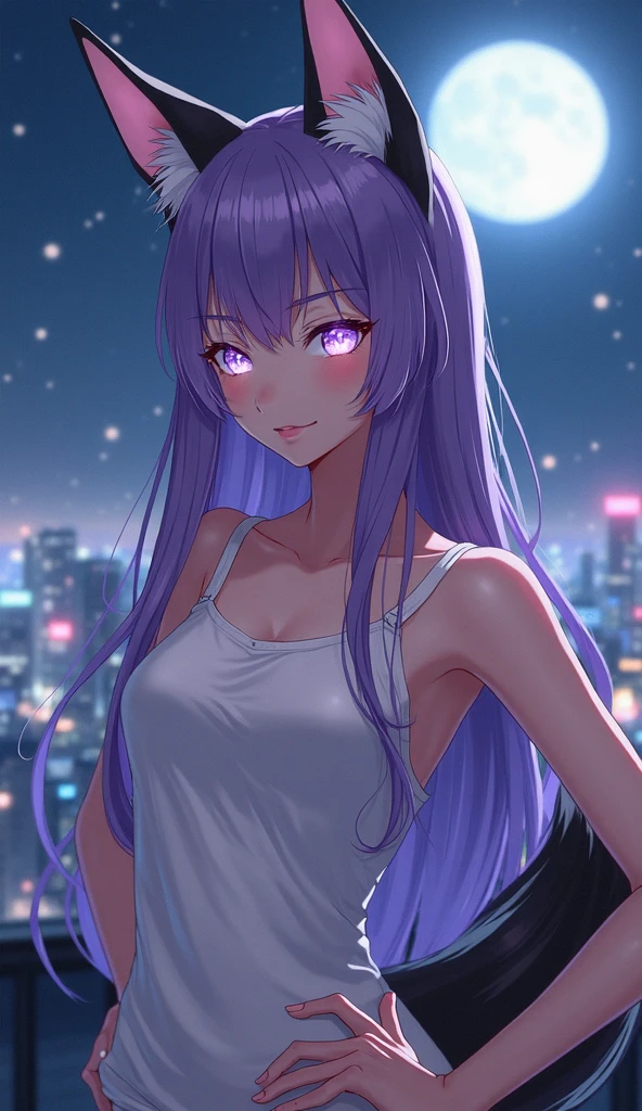 (best quality: 0.8), (best quality: 0.8), Perfect anime illustration, Close-up portrait of a beautiful woman,Walking in the city,Long purple hair,Huge breasts,Blushing eyes (((National Foundation))) transparent white dress neon night city super detail super detail face bright eyes galaxy in eyes ridiculous 4k full hd top on pixiv super well done red eye download file huge areola erect (Love Juice 1;4) The absurdity