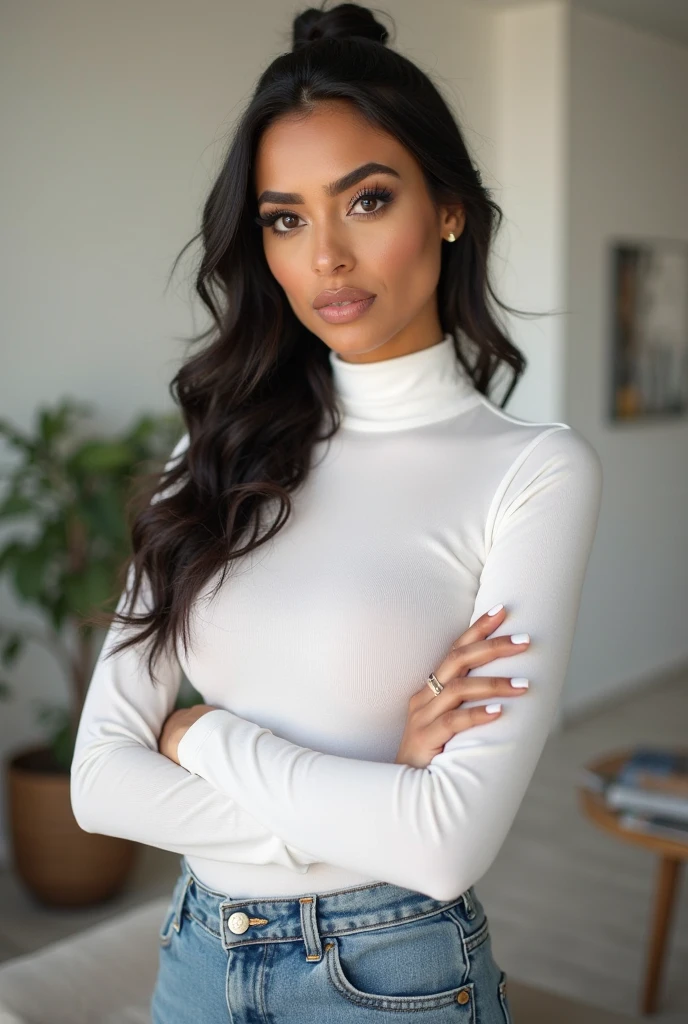 closeup headshot of anikate, a gorgeous woman, wearing a (long sleeved turtleneck jumper:1.2), in a cozy cafe, (8k, RAW photo, best quality, depth of field, ultra high res:1.2), (absurdres, intricate, photorealistic, masterpiece, ultra-detailed:1.3), <lora:epiNoiseoffset_v2:0.6>