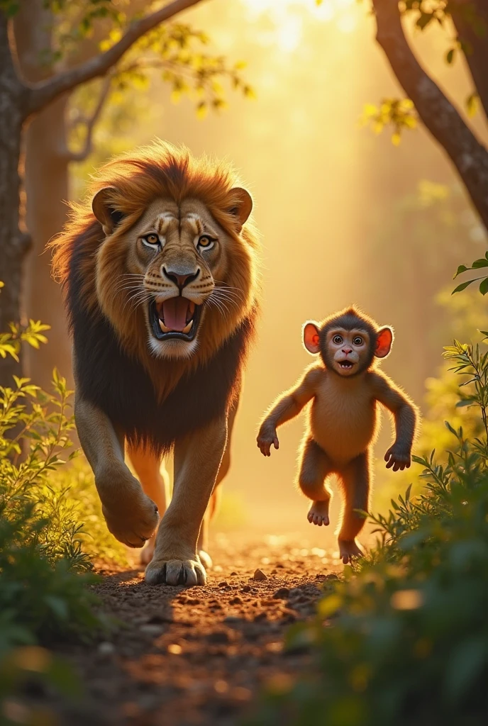 Monkey ou lion fight jisme monkey Jeet jata hai our lion niche gira pda hai 