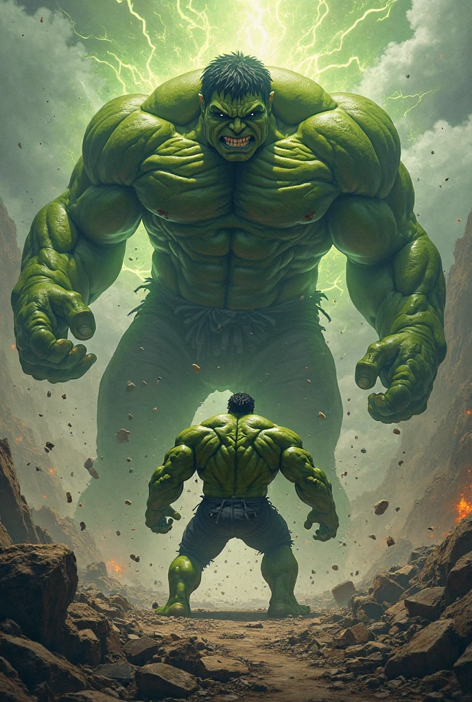 Hulk, realistic, hyper-realistic, ocean next to cliffs, bright sky and clouds.