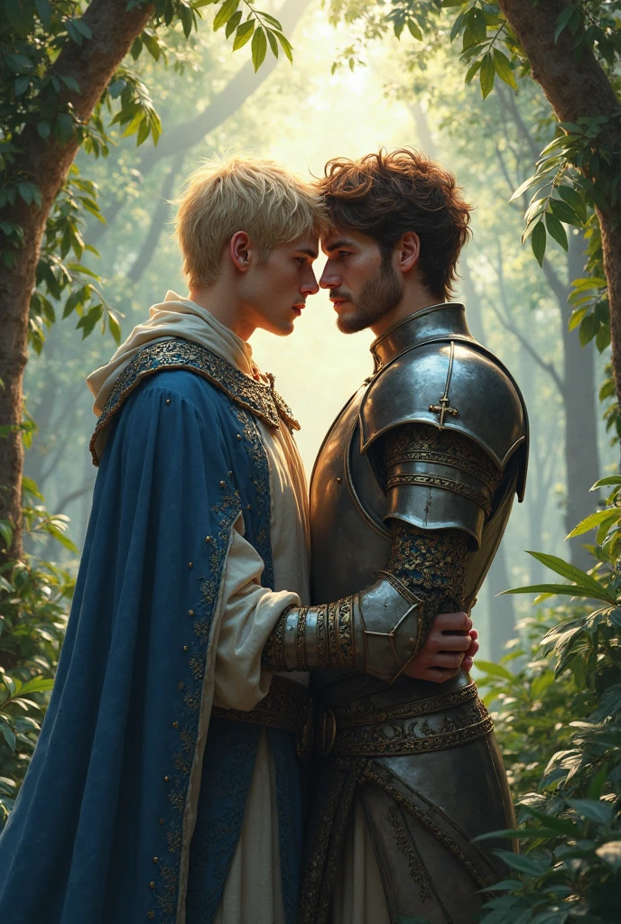 Gay medieval se beijando floresta cabelos marrom pele crala
