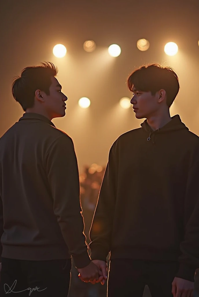 I want you to create Hyunjin and Felix kissing in front of the Stray Kids group