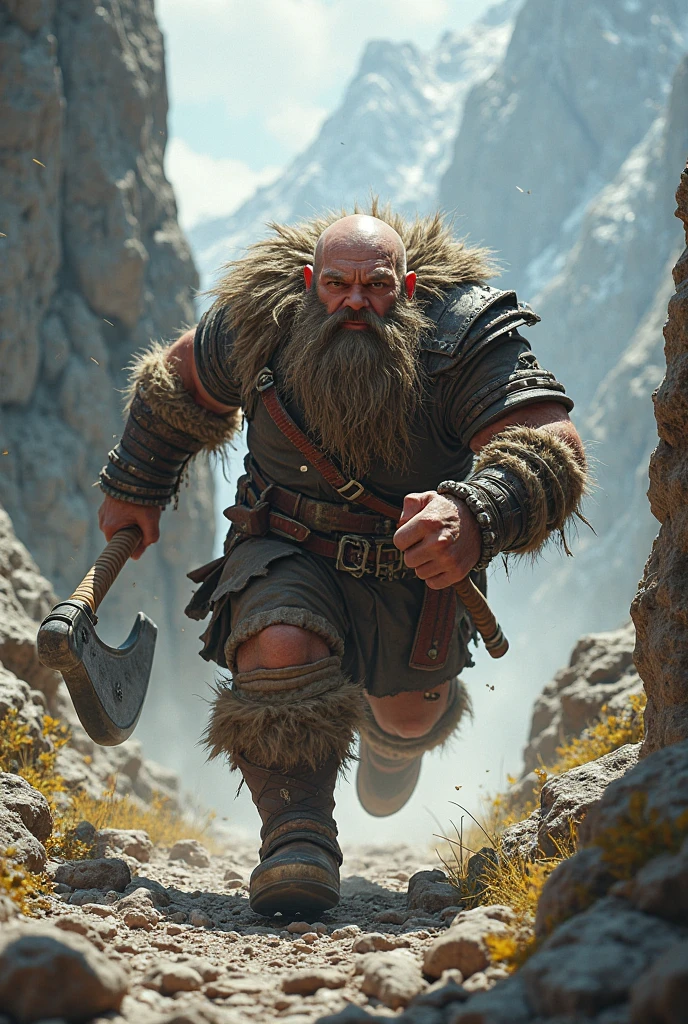 A dwarf climbing the mountain 