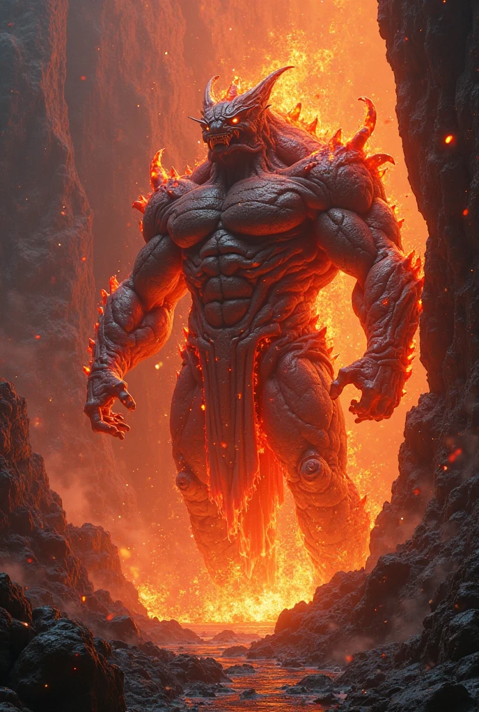 Taladro (Ancestral Flame Guardian) An imposing being of molten rock and magma, with obsidian horns and eyes shining like liquid lava. His limbs are constantly engulfed in flames