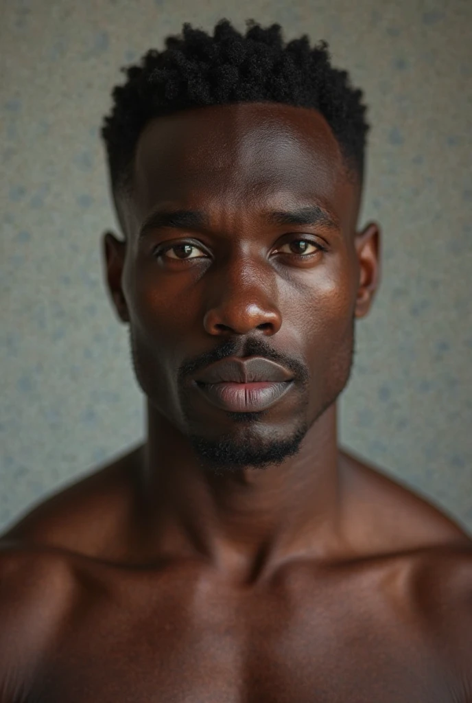 Generate an image of a handsome and manly looking Nigerian dude at the age of 32 posed naked