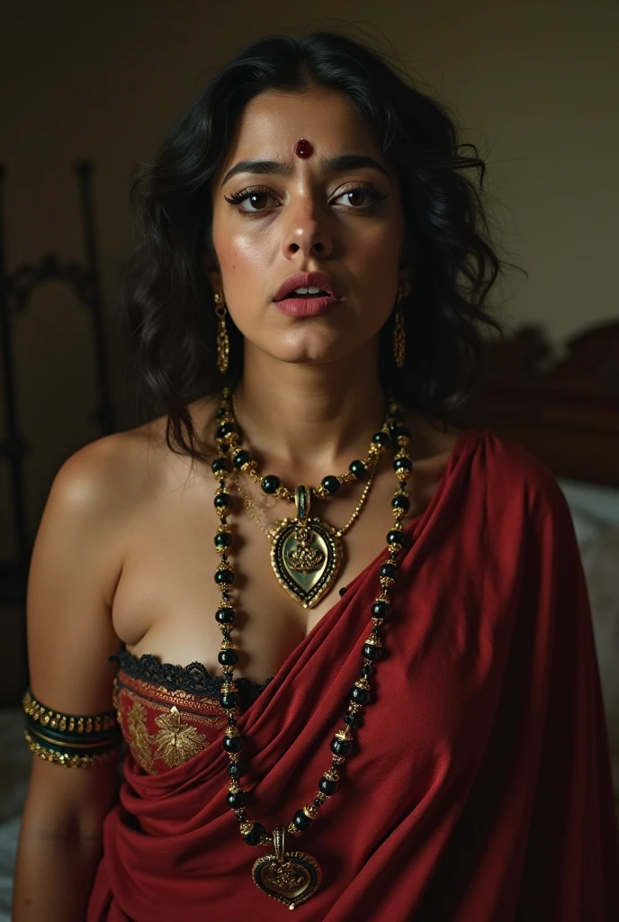 vampira prehispanica azteca nativa mexicana, evidentes colmillos, sensual y erotica, aretes de pentagrama, typical native prehispanic Aztec jewelry, UHD, 32K, epicrealism, vestido negro detalles prehispanicos aztecas