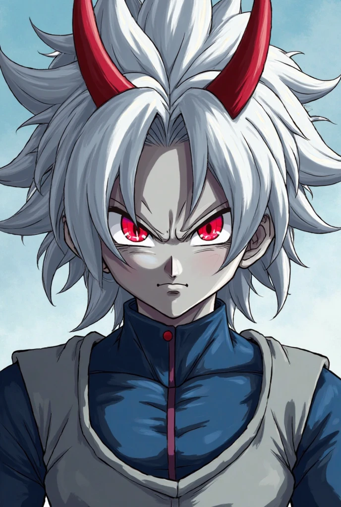 Kizi, shoulder-length white hair, dragonball z, 80s style, アニメ, big boobies, white background, work of art, glued clothes, looking at the camera, brave and serious, higher instinct, divine ki around,
