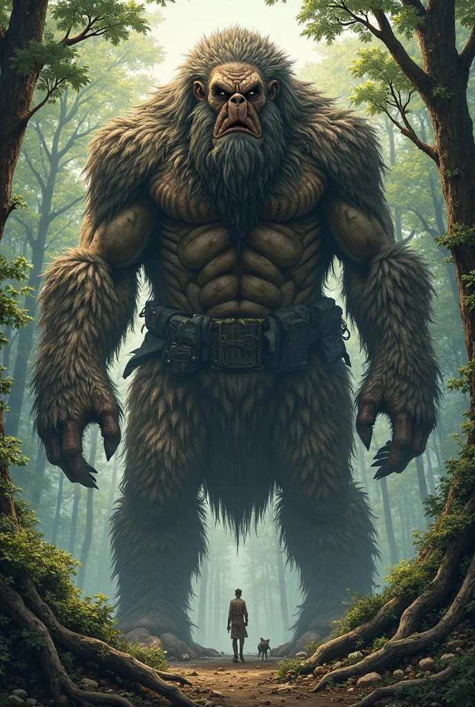 big monster-man from the woods, big bushy beard, bushy moustache, long bushy hair, cloth cloak