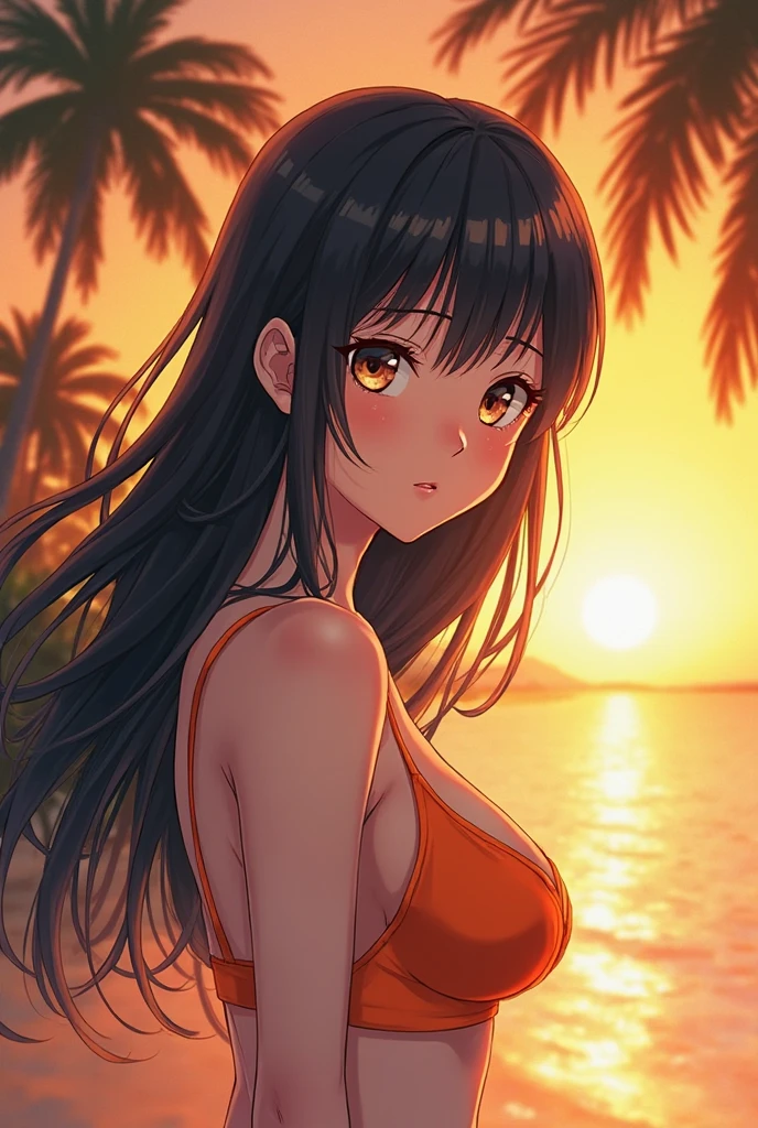 score_9,score_8_up,score_7_up, hadrian, 1girl kneeling on beach, sunset,silhouette,long hair,bikini inside long shirt