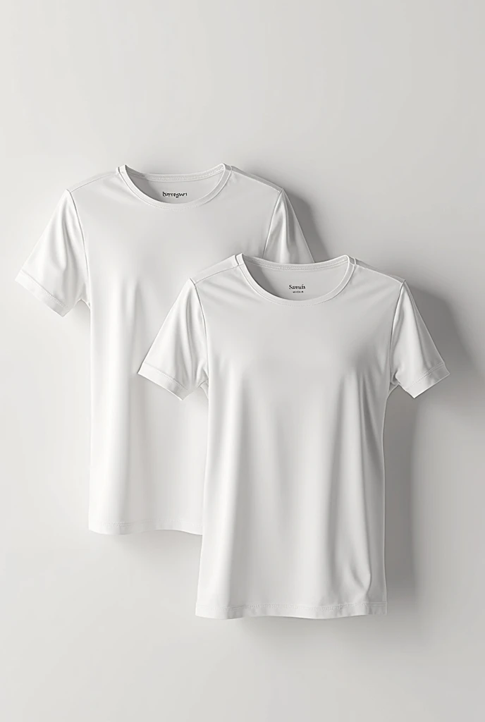 textured white t-shirt, two muscular mannequin torsos display clean white t-shirts each representing The front features a clean V-neck design, while the back emphasizes simplicity and elegance. texture