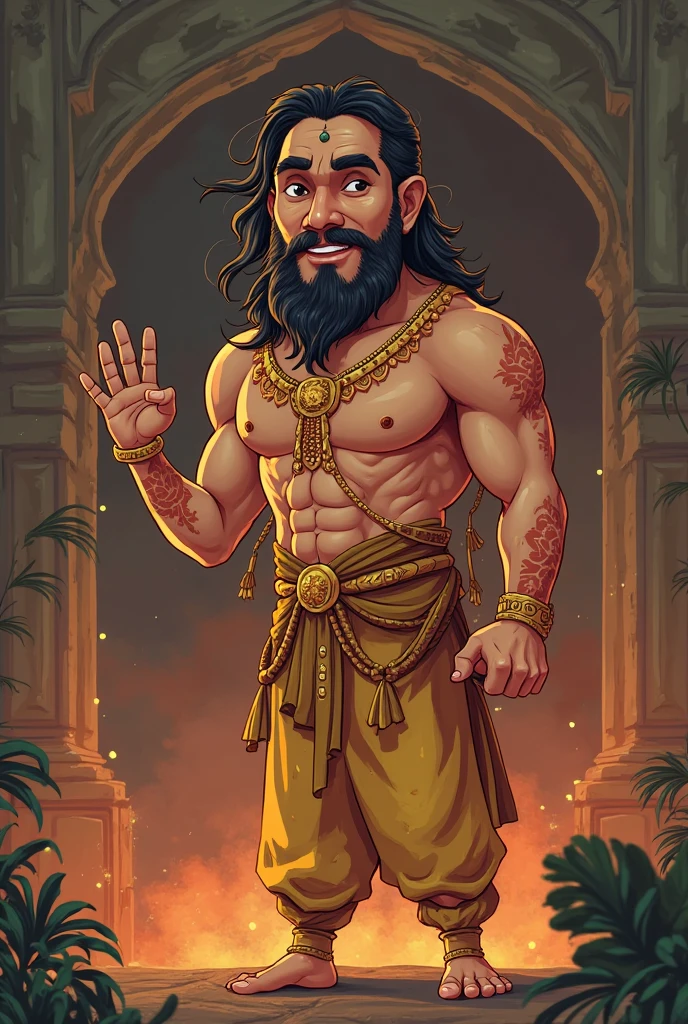 Mahabali who has six pack with a smiling face poster with title below the poster onam celebration  GVHSS PONKUNNAM 2025-25. Above the Poster titled in bold letter HAPPY ONAM 