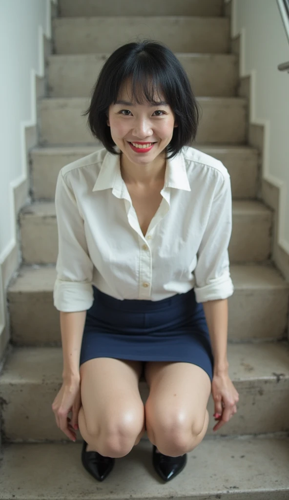 highest quality, Pieces fly, Realistic, High resolution, 8K RAW, 1 girl, Browsing Caution、women are、(so beautiful)、(Beautiful Face:1.3)、Laughter、Spread your legs、(Panties with detailed lace)、(Gray office ladies skirt)、High heels、In the back alley