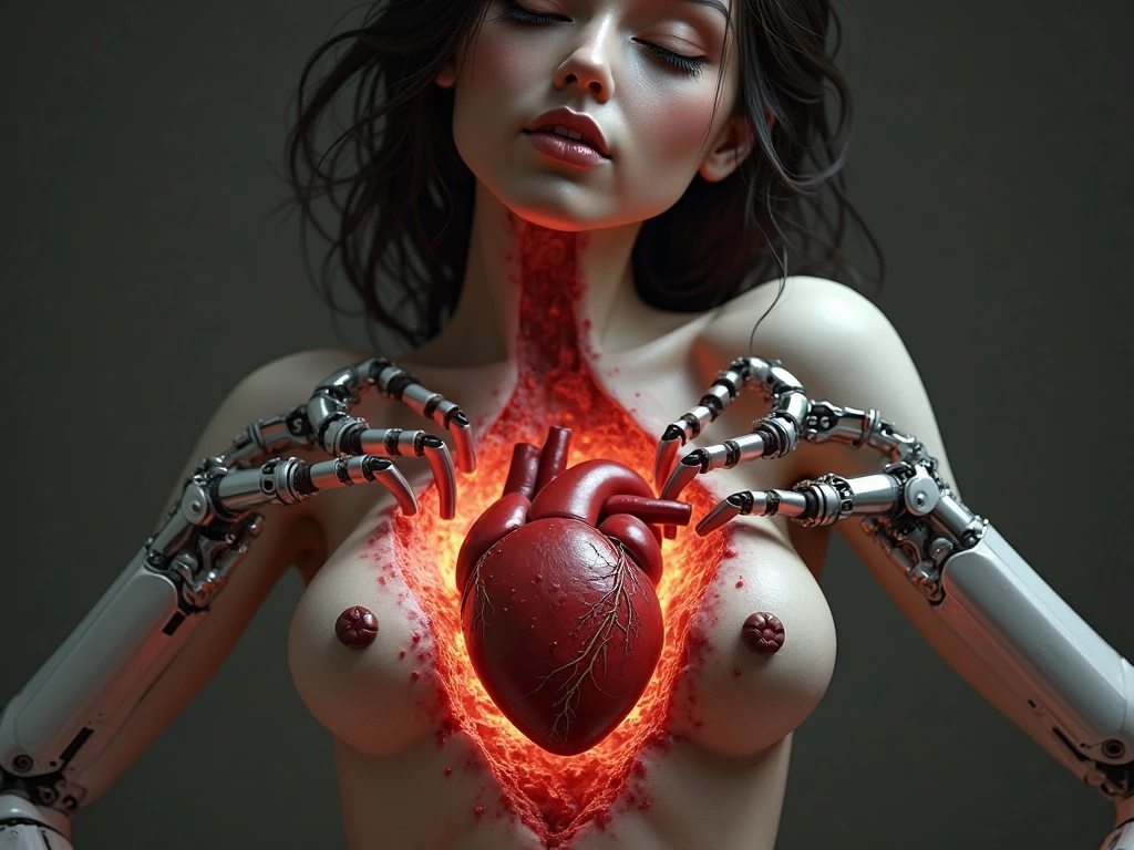 Porn of a woman with her heart coming out of her chest like a cartoon NSFW