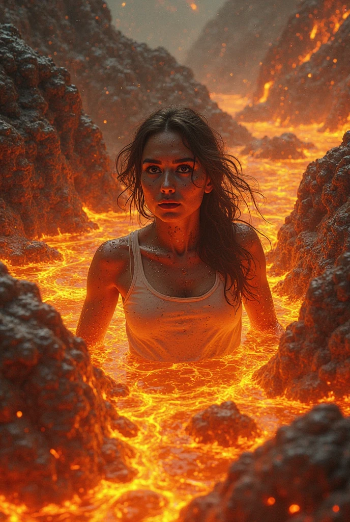 (best qualityer,ultra detali,the best illustration,best shade,Masterpiece artwork,high resolution,professional art,Famous Art)strange humanoid woman, looking curiously at the viewer, from a strange angle ,woman around ,20 year, alien woman floating in spaceship without power and on fire, alien spaceship ,