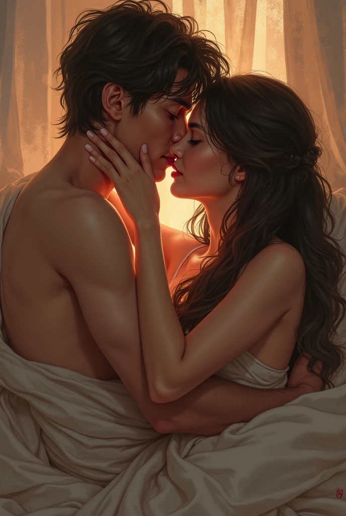 A boy is licking his girlfriend's body with his tongue