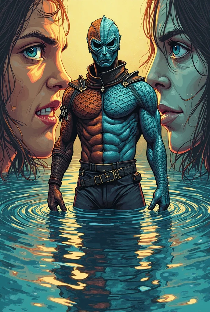 Blue bald man, (royal blue skin: 1.5), (covered with ugly scars and burns: 1.3), forest backdrop, (injured and angry: 1.4), shirtless