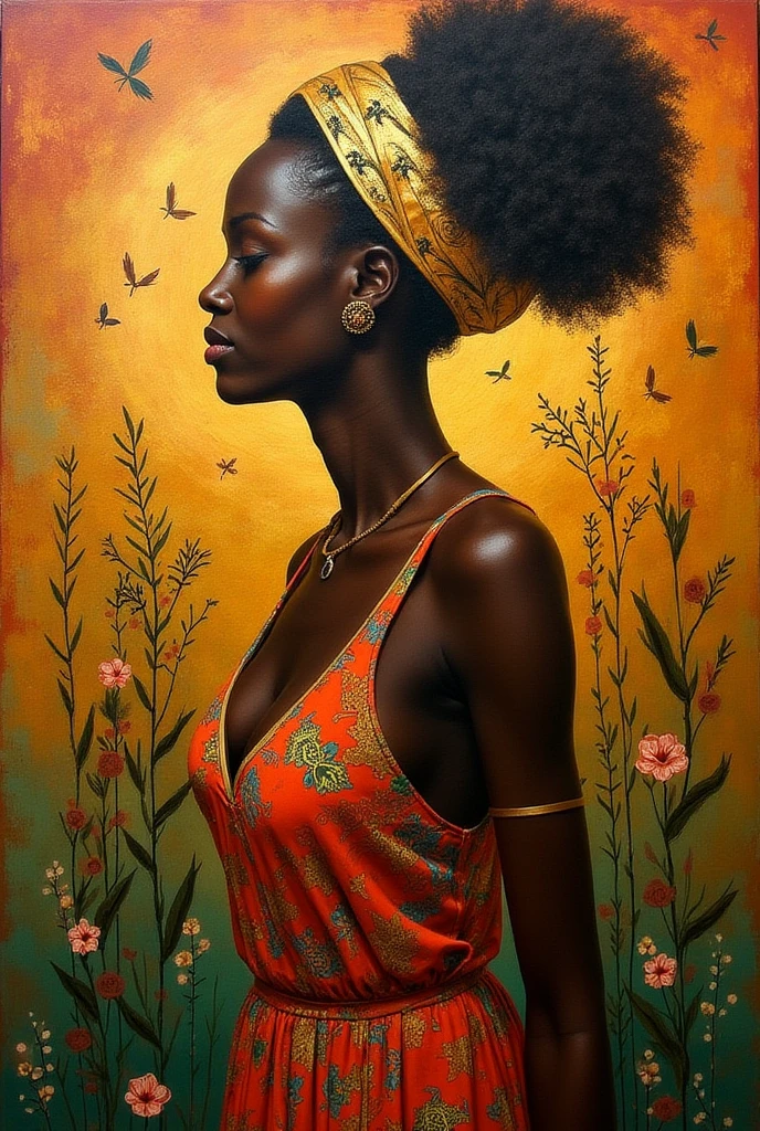 "A mesmerizing and enchanting young woman with a luscious cocoa skin tone, radiating grace and allure."