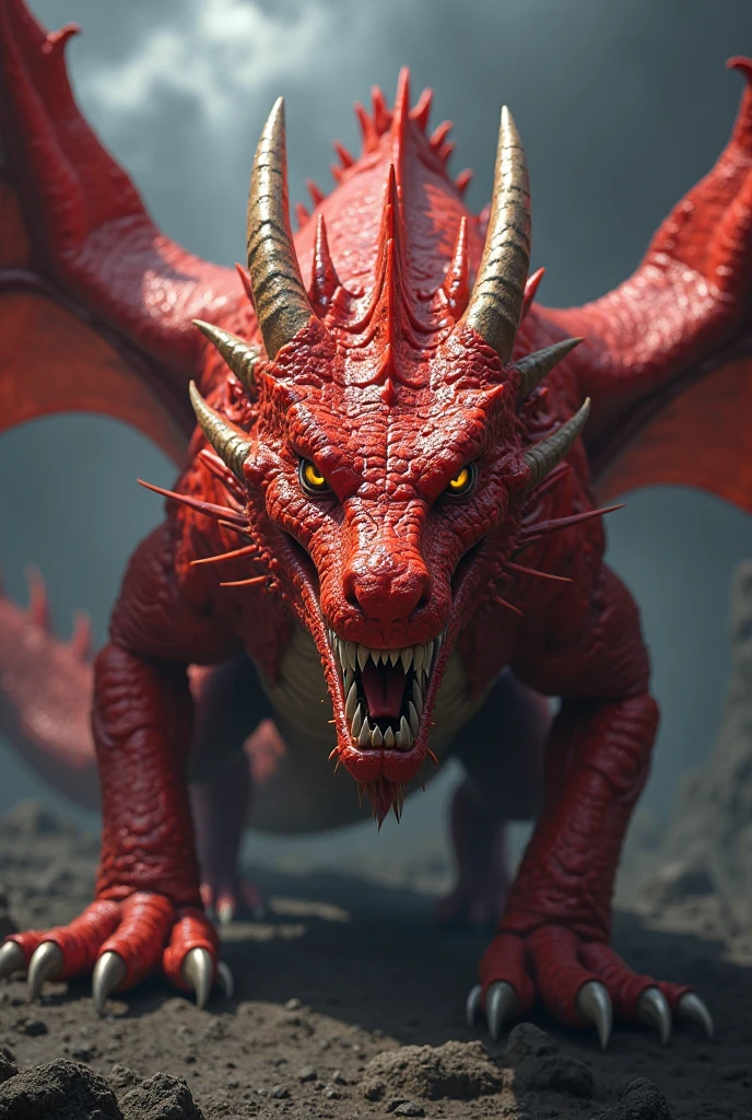 evil big, terriying and very angry red dragon full body