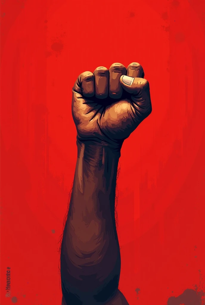 A fist is raised