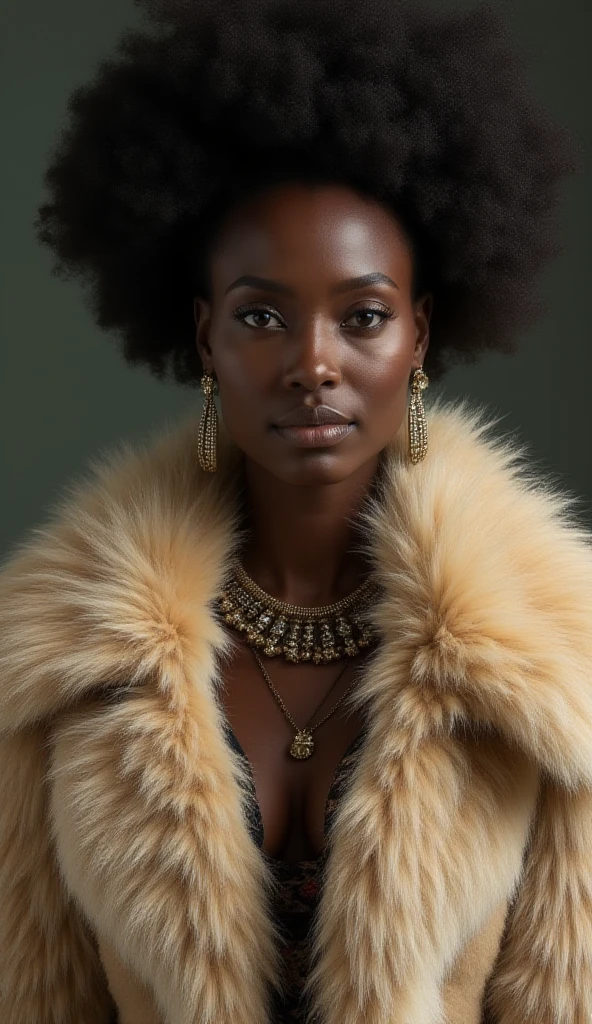 beautiful busty African woman Lionskin cloak