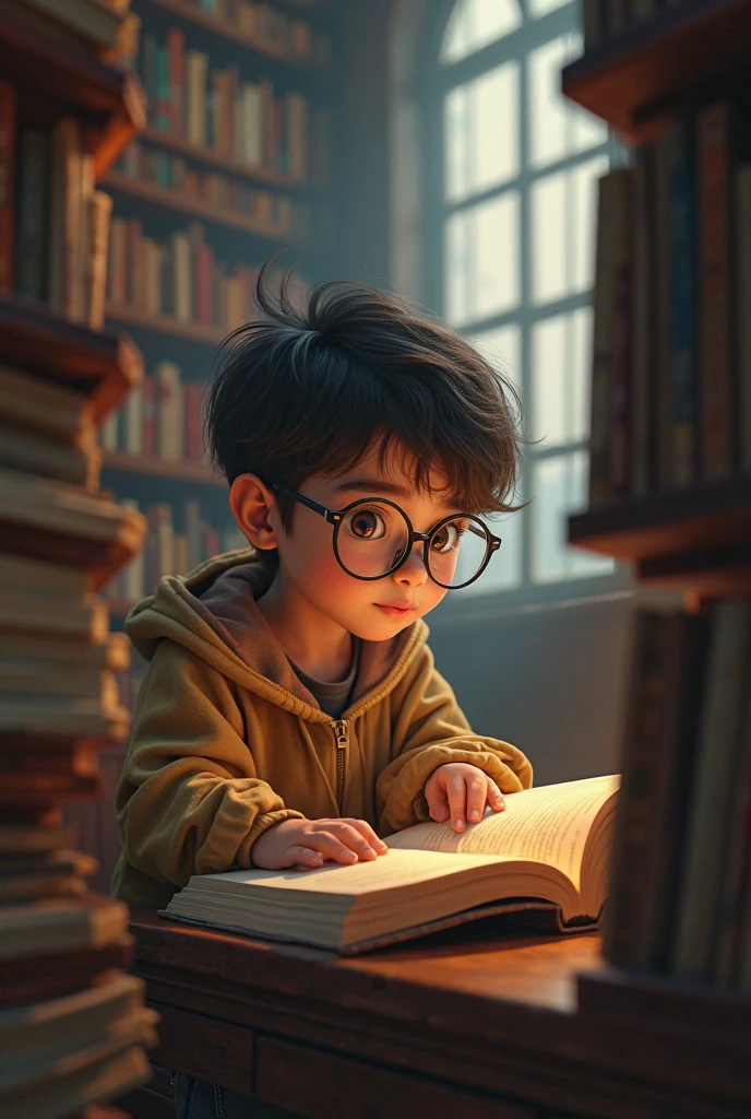 A very intelligent child studying