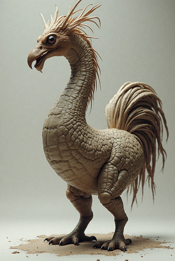 Realistic profile photo of Mushussu
a reptile with desert scales, 4 bird legs, long neck with a snake head and a long snake tongue