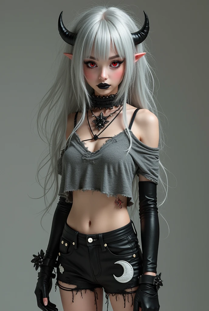 A (((full-body))), ultra-detailed, ((hyper-realistic)), ((masterpiece)) fantasy art painting, in the style of Dungeons and Dragons, of an ethereally beautiful 1 elf woman. She has doll-like caucasian features and ((very pale porcelain skin)). Her large eyes are a striking blue, and she is wearing ((heavy black eye shadow)). She has a very slim ((petite body)) with long (((thin legs))). Her ((huge round breasts)) look far too large for her skinny body. She is wearing a tight crop top, an extremely short miniskirt, and black boots. She is sitting in a provocative pose that shows off her legs, and her (((whole body from head to toe))) is shown in the photo. The lighting is dramatic and cinematic, and her skin is shiny.