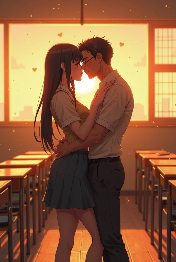 masterpiece, best quality, (1faceless boy:1.3),(boy grabbing breast:1.1),1girl .(school uniform:1.2), black long hair,brown eyes,(classroom:0.8), (sunset:0.7),(medium breasts:1.4), (sad smile:0.8)