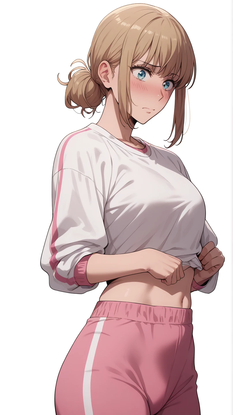 hoshino fumina, open jacket, (sports bra, bike shorts),(stand,open legs;1.2),(upper body:1.3),dynamic angle,(from below:1.3),(ceiling:1.3), (crotch close-up:1.3),(cameltoe),masterpiece,Noise Reduction,perfect anatomy,high resolution, ultra-detailed,game cg,dutch angle ,beautiful detailed eyes,visualart,five fingers, perfect hands, perfect lighting,