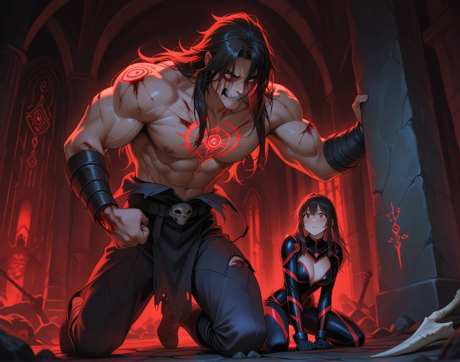 巨big ，Sparkling eyes，Purple eyes、(highest quality,4K,8k,High resolution,masterpiece:1.2),Very detailed,(Realistic,photoRealistic,photo-Realistic:1.37),Mythical monster,Beast-like creature,Muscular,Six big legs,Stand like a gorilla,Red fur covering the body,two big horns,Drill teeth,Sharp Claws,Huge shape,Burning Fire Magic,Energy aura,A threatening presence,Glowing Eyes,Intimidating posture,Dark Environment,Smoke-filled air,Ominous Shadow,Majestic and fierce,Explosive power,Vibrant colors,bold,Horror art style,moving composition,Dramatic lighting,rib layer,large sharp teeth,Sharp Edges,Very detailedスケール,Burning Crack,Burning Flames,Furious expression,Burning with anger,Surrounded by sparks and embers